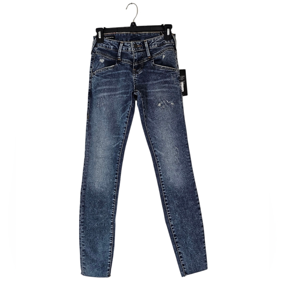 True Religion Halle Front Yoke Mid Rise Distressed‎ Skinny Blue Jeans 25 NWT
